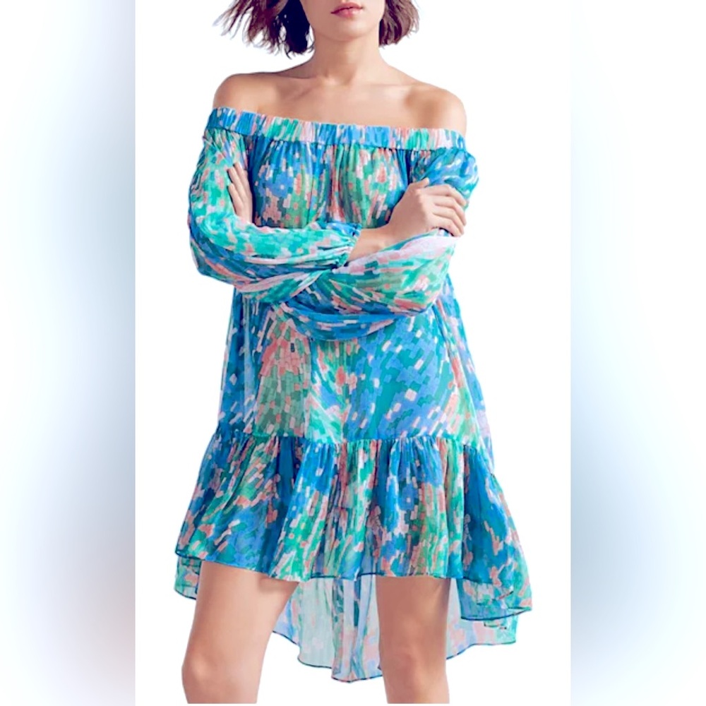 Ted Baker London Galasia Off Shoulder Swim Coverup Mini Dress. High/Low Size Sm